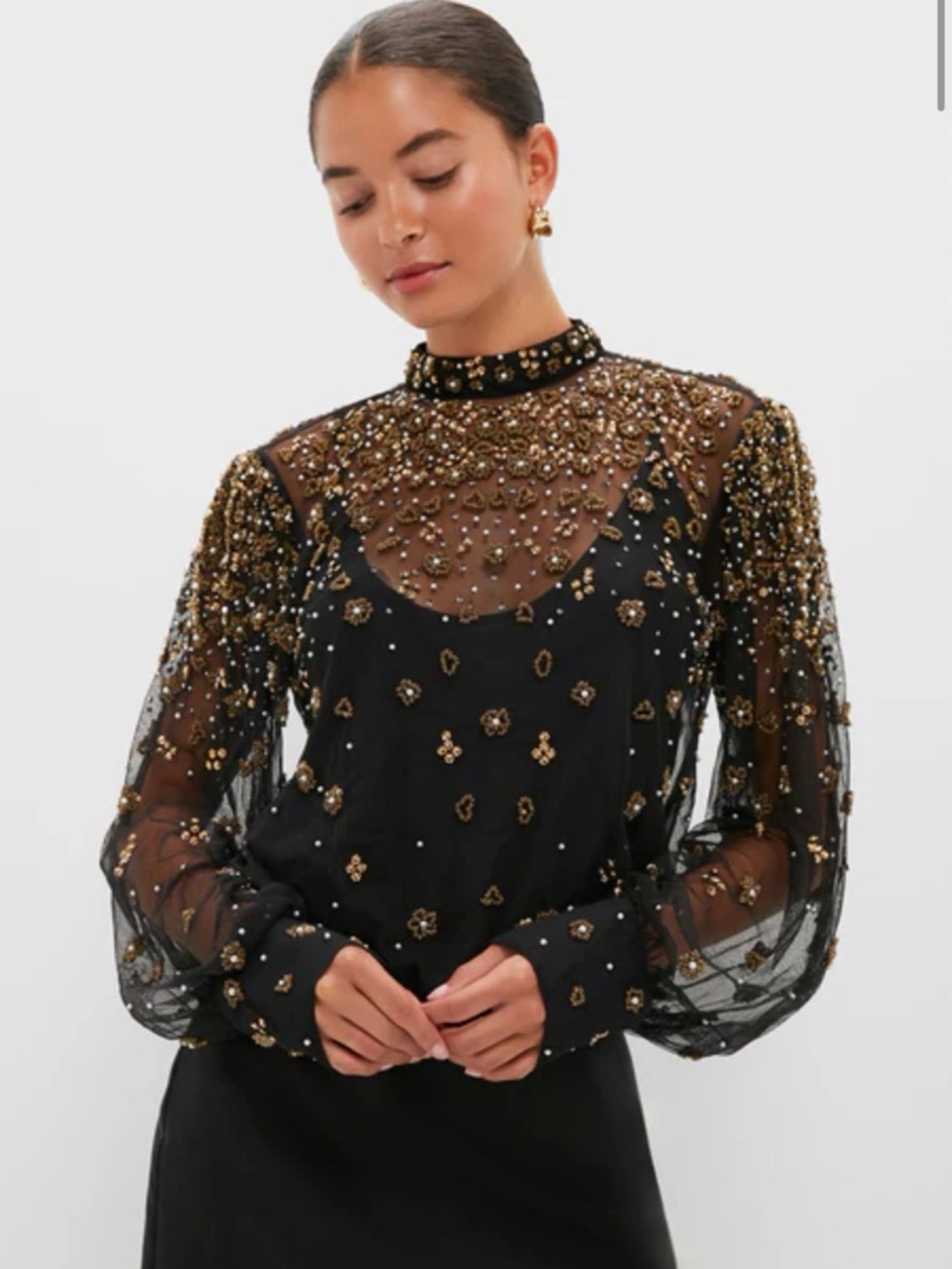 Farm Rio Black Embroidered Bubble Tulle Blouse Top XS  $348 NWT Tuckernuck